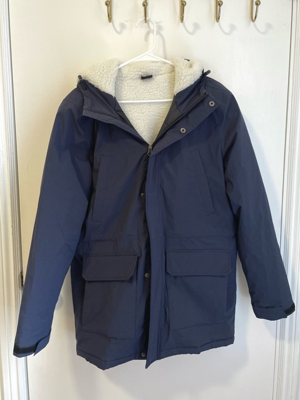 32 Degrees Men's Navy Blue Parka Fleece Winter Jacket Coat Sherpa Hooded Small